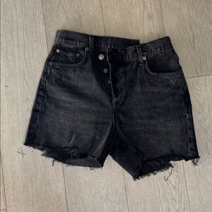 Agolde Black High-Rise Criss Cross Cutoff Denim Shorts